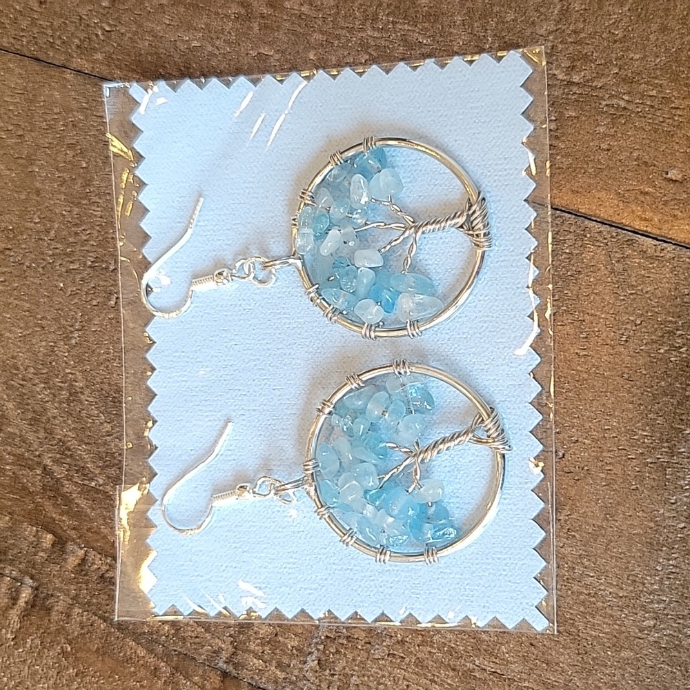 NEW Aquamarine Silver Tree of Life earrings